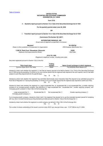 Miniature Waterstone Financial 10-Q Rapport trimestriel 2026 