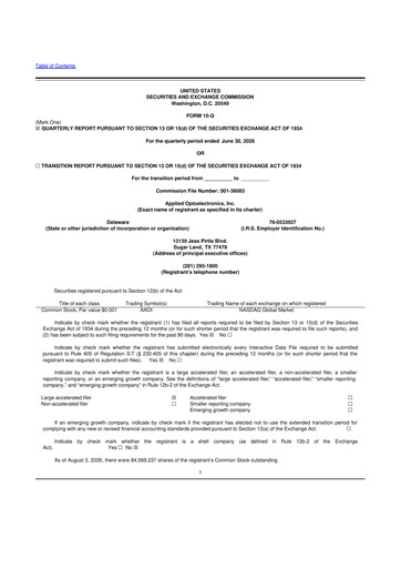 Miniature Applied Optoelectronics 10-Q Rapport trimestriel 2026 