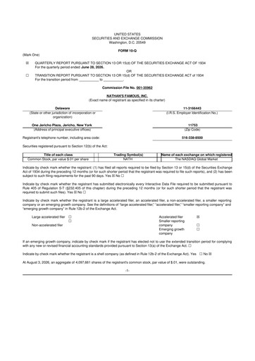 Thumbnail Nathan's Famous 10-Q Quarterly Report FY2027 