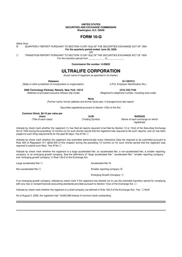Thumbnail Ultralife Corporation 10-Q Quarterly Report FY2026 