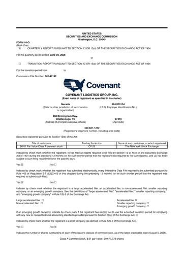 Thumbnail Covenant Logistics
 10-Q Quarterly Report FY2026 