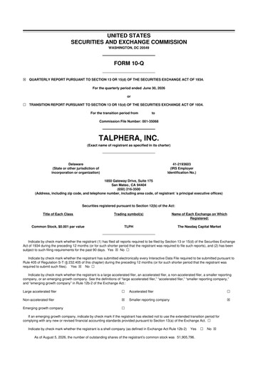 Thumbnail Talphera 10-Q Quarterly Report FY2026 