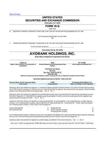 Miniature Avidbank Holdings 10-Q Rapport trimestriel 2026 