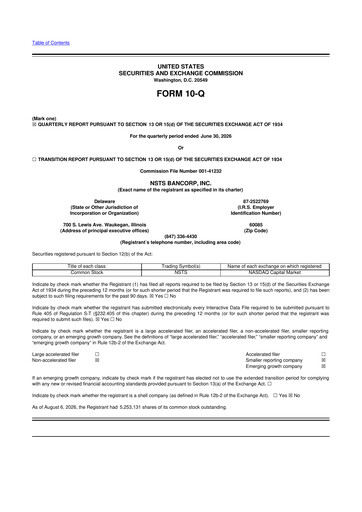 Miniature NSTS Bancorp 10-Q Rapport trimestriel 2026 
