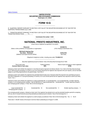 Miniature National Presto Industries
 10-Q Rapport trimestriel 2026 
