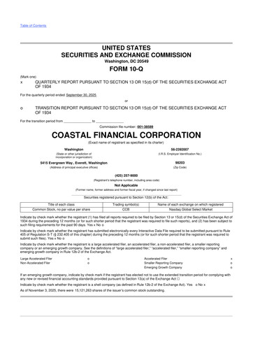 Thumbnail Coastal Financial Corporation 10-Q Quarterly Report FY2025 