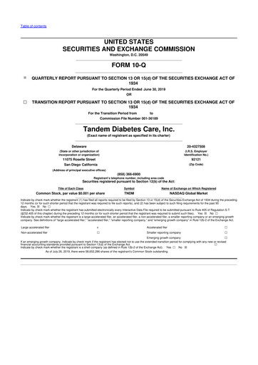 Thumbnail Tandem Diabetes Care
 10-Q Quarterly Report FY2019 