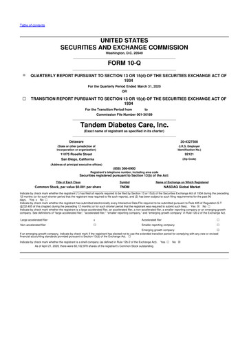 Thumbnail Tandem Diabetes Care
 10-Q Quarterly Report FY2019 