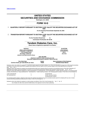 Thumbnail Tandem Diabetes Care
 10-Q Quarterly Report FY2020 