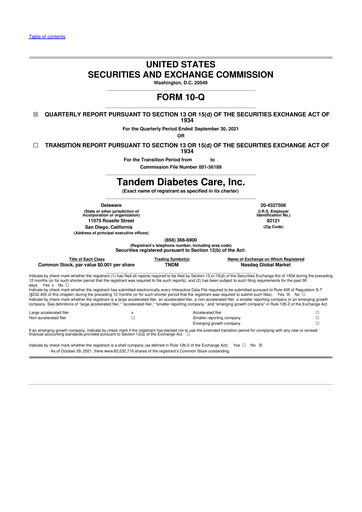 Thumbnail Tandem Diabetes Care
 10-Q Quarterly Report FY2021 