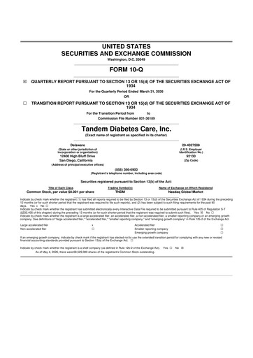 Thumbnail Tandem Diabetes Care
 10-Q Quarterly Report FY 