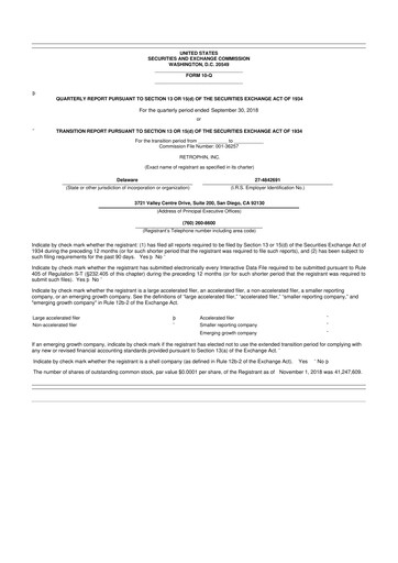 Vorschaubild Travere Therapeutics 10-Q Quartalsbericht 2018 