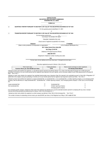 Vorschaubild Travere Therapeutics 10-Q Quartalsbericht 2021 