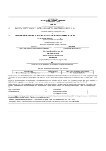 Vorschaubild Travere Therapeutics 10-Q Quartalsbericht 2022 