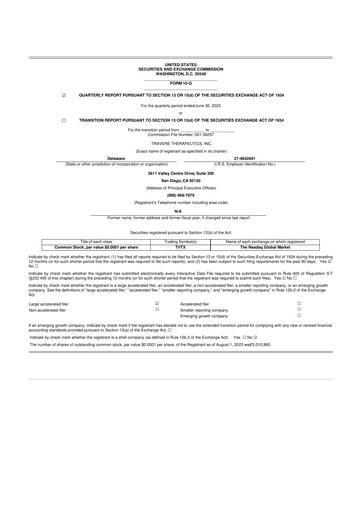 Vorschaubild Travere Therapeutics 10-Q Quartalsbericht 2023 