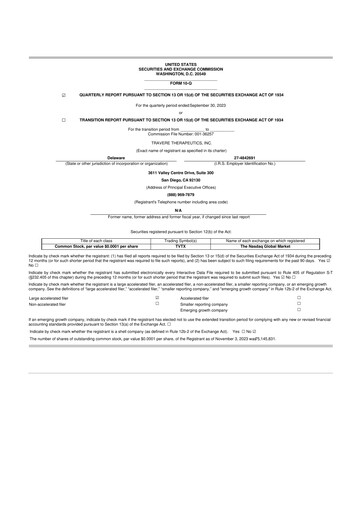 Vorschaubild Travere Therapeutics 10-Q Quartalsbericht 2023 