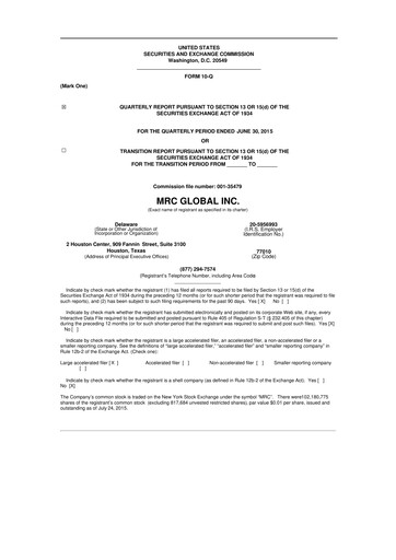 Thumbnail MRC Global
 10-Q Quarterly Report FY2015 