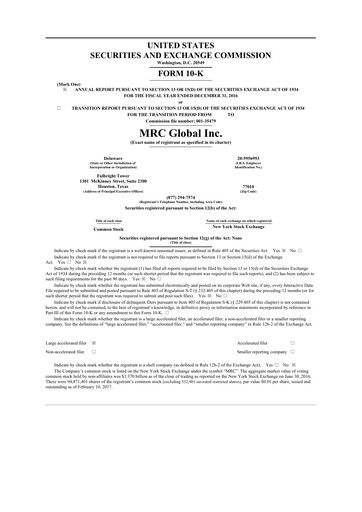Miniature MRC Global
 10-K Rapport annuel 2016