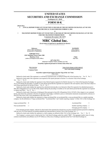 Miniature MRC Global
 10-K Rapport annuel 2018