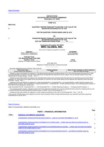Thumbnail MRC Global
 10-Q Quarterly Report FY2019 