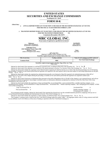 Miniature MRC Global
 10-K Rapport annuel 2019