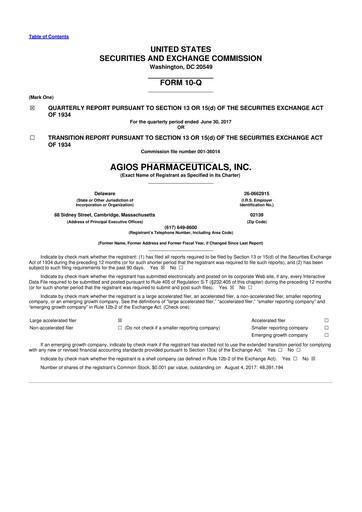 Miniature Agios Pharmaceuticals
 10-Q Rapport trimestriel 2017 
