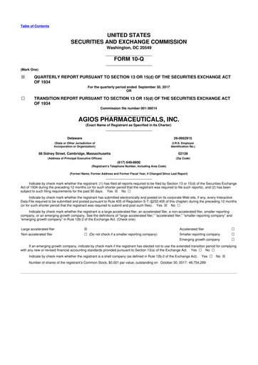 Miniature Agios Pharmaceuticals
 10-Q Rapport trimestriel 2017 