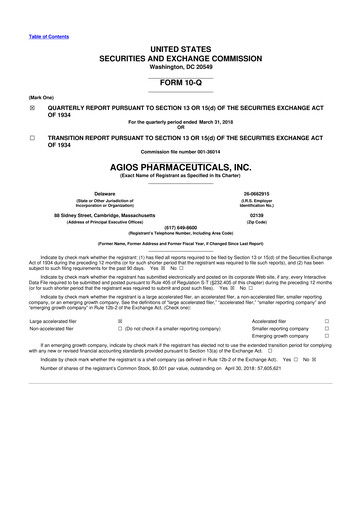 Miniature Agios Pharmaceuticals
 10-Q Rapport trimestriel 2018 