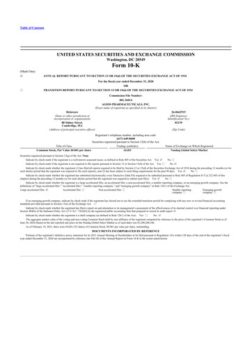 Thumbnail Agios Pharmaceuticals
 10-K Annual Report 2020