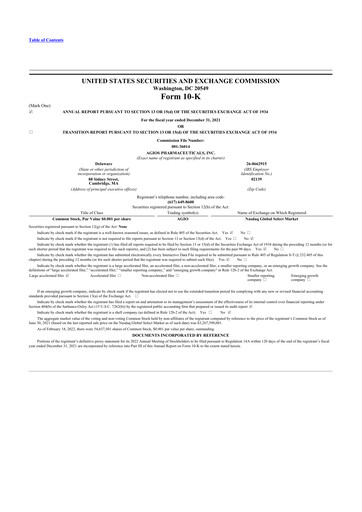 Thumbnail Agios Pharmaceuticals
 10-K Annual Report 2021