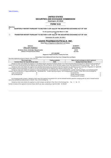 Miniature Agios Pharmaceuticals
 10-Q Rapport trimestriel 2022 