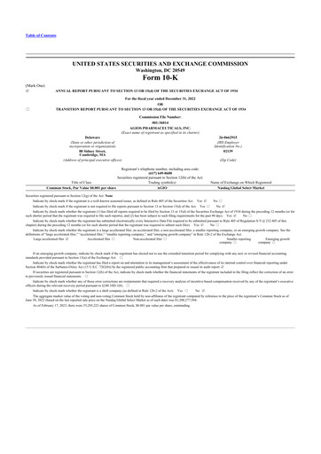 Thumbnail Agios Pharmaceuticals
 10-K Annual Report 2022