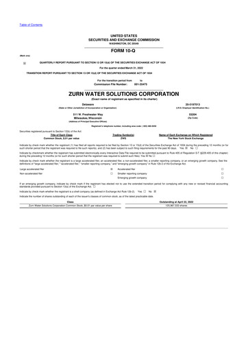 Thumbnail Zurn Elkay Water Solutions 10-Q Quarterly Report FY2022 