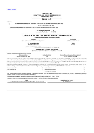 Thumbnail Zurn Elkay Water Solutions 10-Q Quarterly Report FY2022 