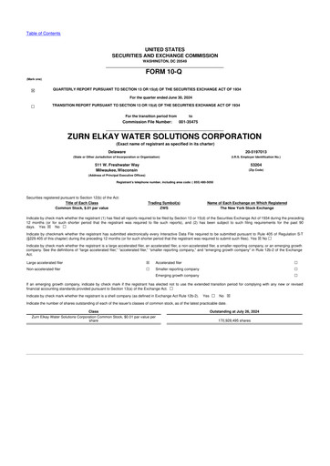 Thumbnail Zurn Elkay Water Solutions 10-Q Quarterly Report FY2024 