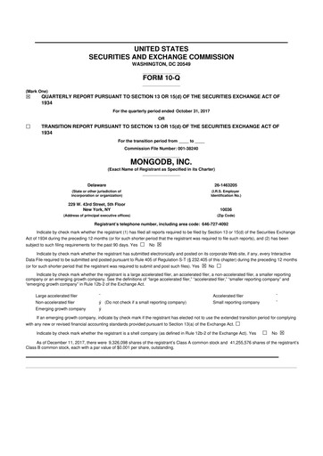 Thumbnail MongoDB 10-Q Quarterly Report FY2018 