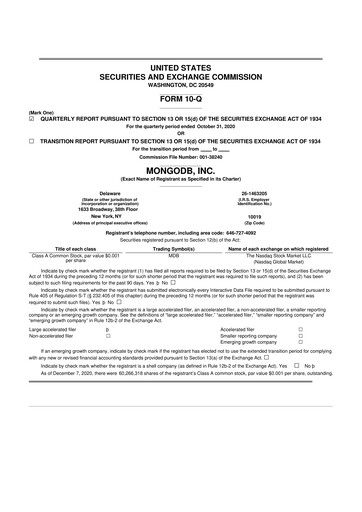 Thumbnail MongoDB 10-Q Quarterly Report FY2021 