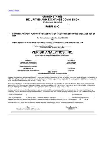 Thumbnail Verisk Analytics 10-Q Quarterly Report FY2014 