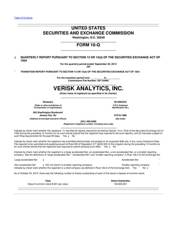 Thumbnail Verisk Analytics 10-Q Quarterly Report FY2014 