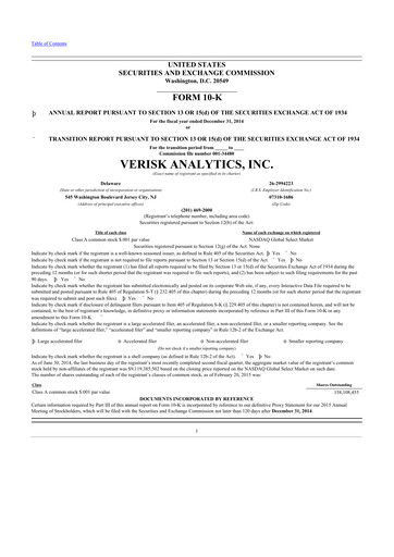 Thumbnail Verisk Analytics 10-K Annual Report 2014