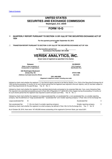 Thumbnail Verisk Analytics 10-Q Quarterly Report FY2016 