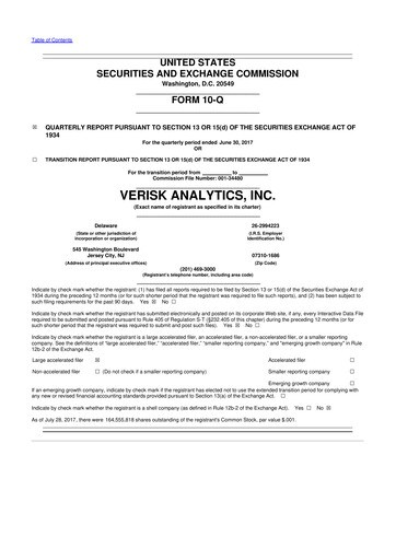 Thumbnail Verisk Analytics 10-Q Quarterly Report FY2017 