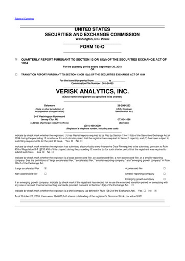 Thumbnail Verisk Analytics 10-Q Quarterly Report FY2018 