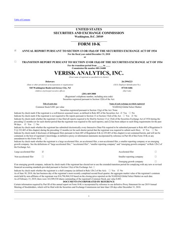 Thumbnail Verisk Analytics 10-K Annual Report 2018