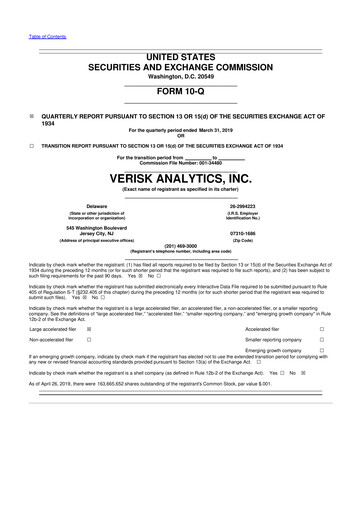Thumbnail Verisk Analytics 10-Q Quarterly Report FY2019 