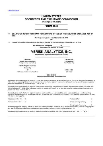 Thumbnail Verisk Analytics 10-Q Quarterly Report FY2019 