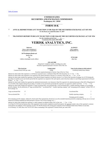 Thumbnail Verisk Analytics 10-K Annual Report 2019