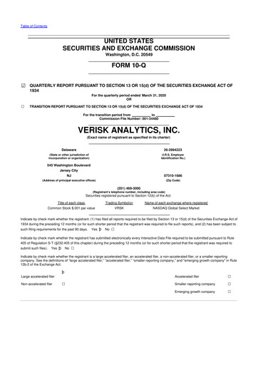 Thumbnail Verisk Analytics 10-Q Quarterly Report FY2020 