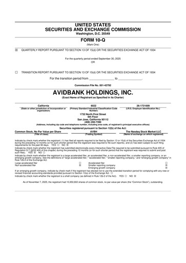 Miniature Avidbank Holdings 10-Q Rapport trimestriel 2025 
