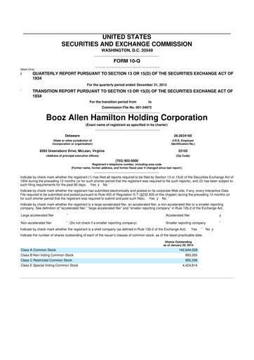 Thumbnail Booz Allen Hamilton
 10-Q Quarterly Report FY2014 
